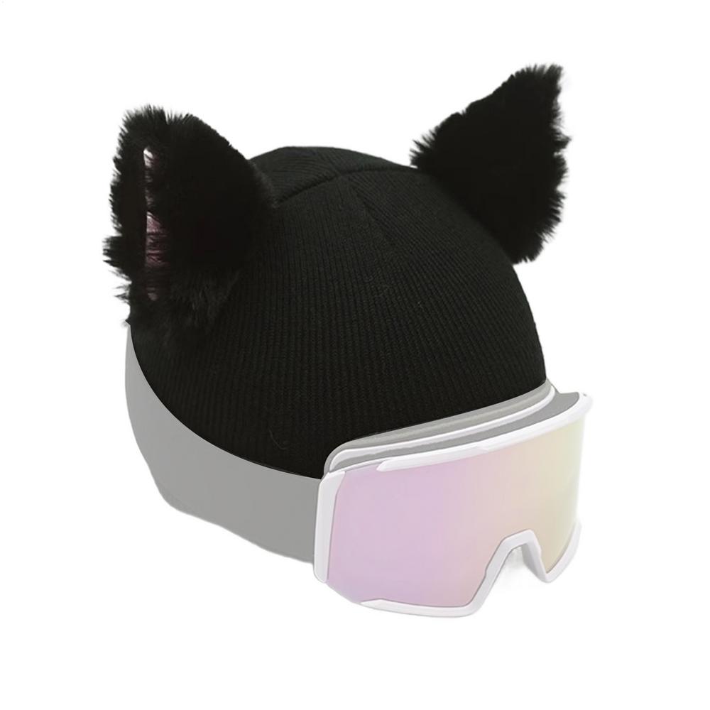New Cute Cat Ears Ski Headgear Cover Double board Men Women Single Board black Plush Helmet Head Cover Outdoor Warm Protection