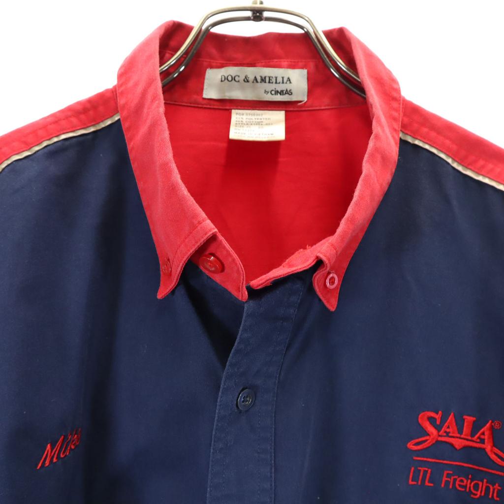 DOC&AMELIA Five-quarter Sleeve Button Down Work Shirt XL Navy Corporate Men's Used