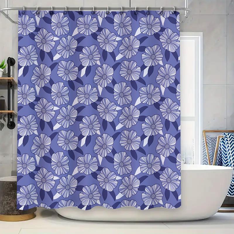 

Vibrant Patterned Shower Curtain For Bathroom Decor Blue White Geometric Design Polyester Fabric Waterproof Home Accessories W60H190(CM)-1 Pcs
