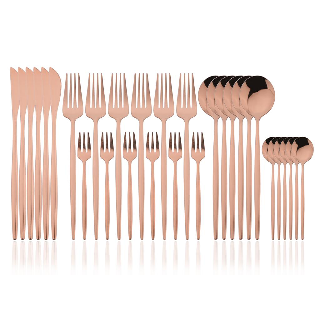 30Pcs White Gold Cutlery Set Stainless Steel Tableware Knife Cake Fork Coffee Spoon Dinnerware Set Kitchen Flatware Silverware