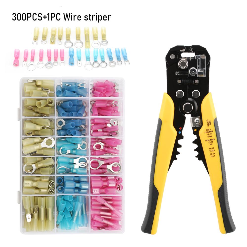 220/250/300/540 PCS Heat Shrink Terminals Insulated Cable Connectoror Wire Stripper Wire Crimping Household Lug Rolling Kit