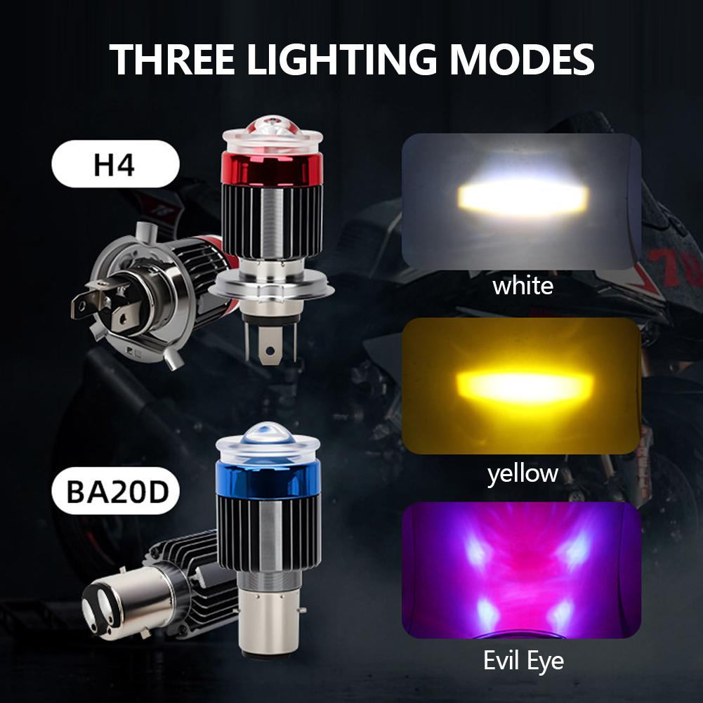 1Pc Motorcycle Led Strobe Headlight Bulb 2 Color H4/H6 BA20D With Red Devil Eyes High/Low Beam Motorcycle Bulb For 4 Modes