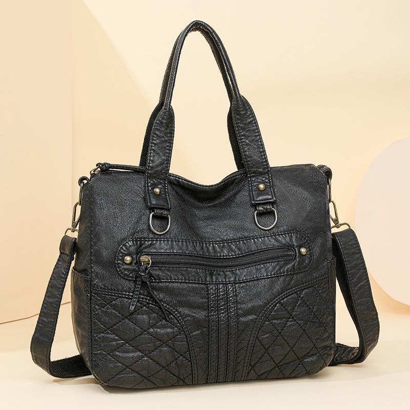 Håndveske med stor kapasitet Mykt skinn Multifunksjonell totebag Vintage dame skulderveske