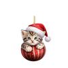Flat Surface Acrylic Pendant With Cute Cat Wearing Christmas Hat Design Decor