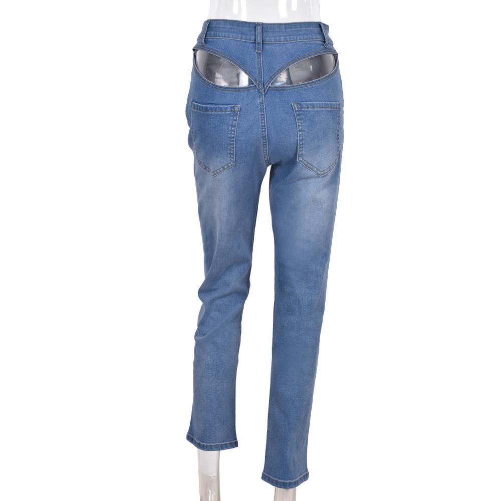 

Новые трендовые женские полые джинсы скинни с высокой талией XL синий