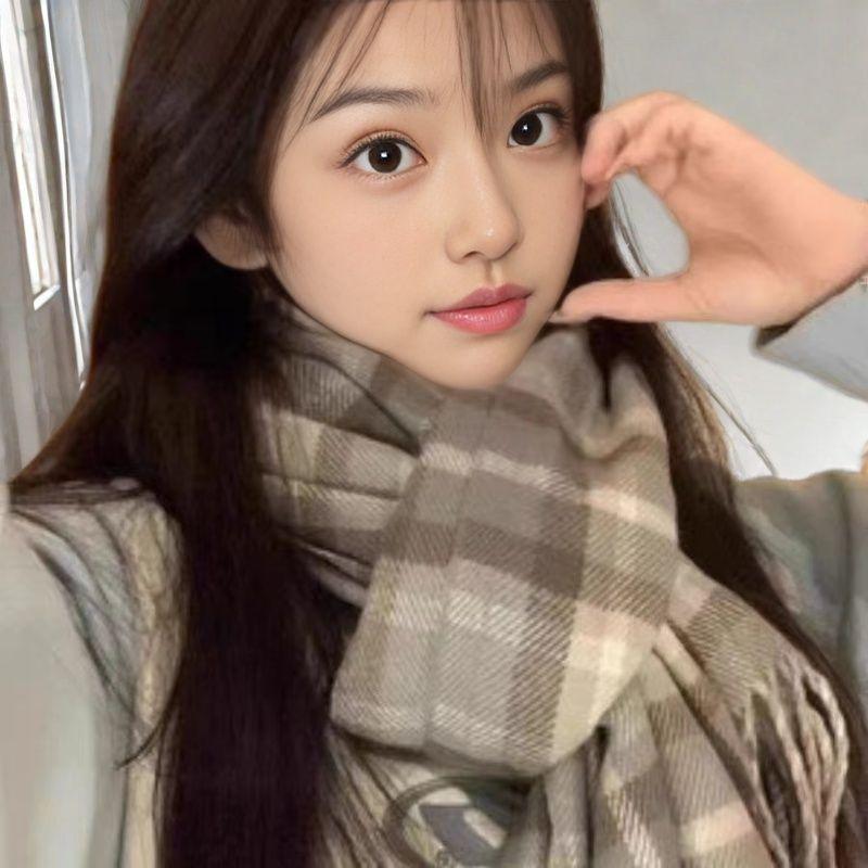 [One piece] Scarf women's new winter plaid to keep warm, advanced sense versatile and sweet student scarf