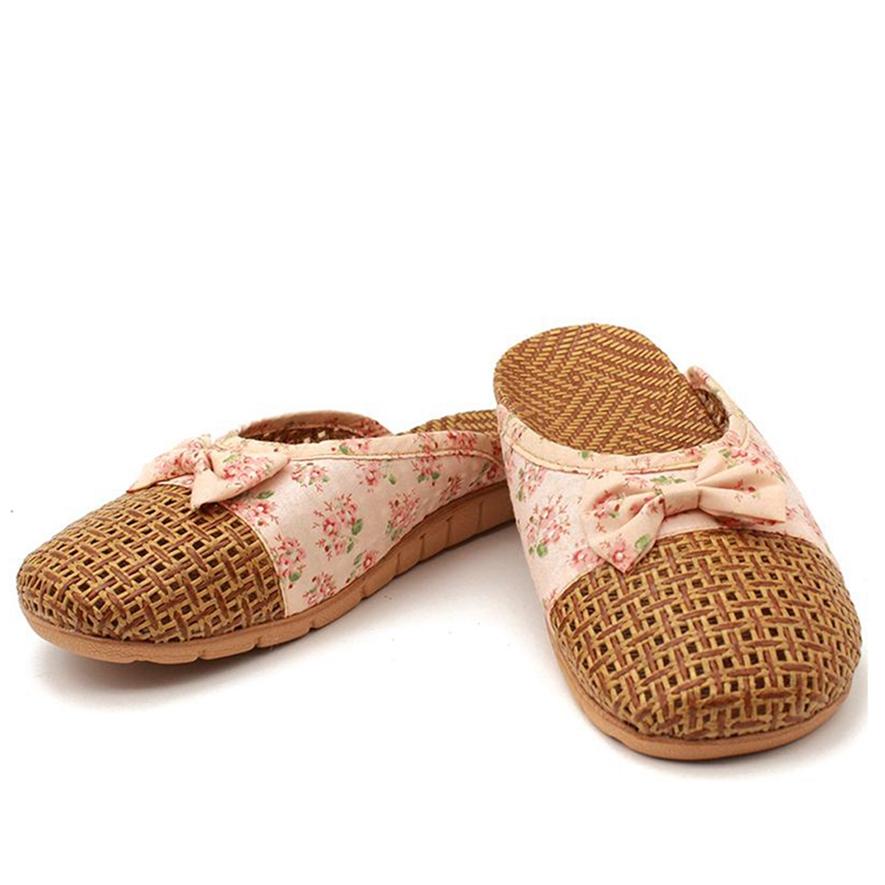 Summer Linen Woven Breathable Couple Slippers Home Indoor Non-slip Platform Slippers