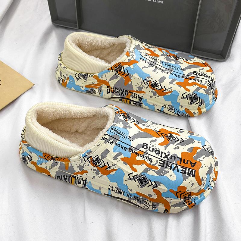 Mode Winter Herren Slipper Baumwolle Cartoon Hausschuhe Zuhause Draußen Dicke Flache Plateau Pelz Rutschfest Plüsch Wasserdicht Slipper Outdoor Schuh