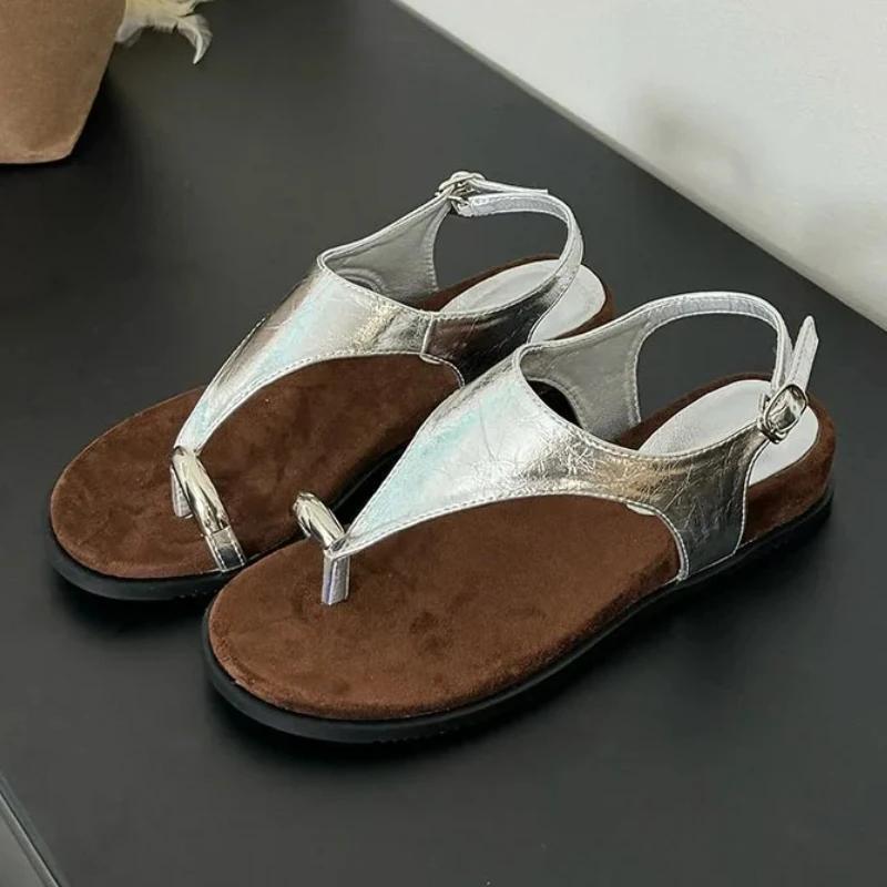 

Fashion Fashion Metal Decoration Design Brand Slippers Women Summer Sexy Clip Toe Slide Sandal Comfort Non-Slip Vacation Beach Flip-flop 40 серебряный