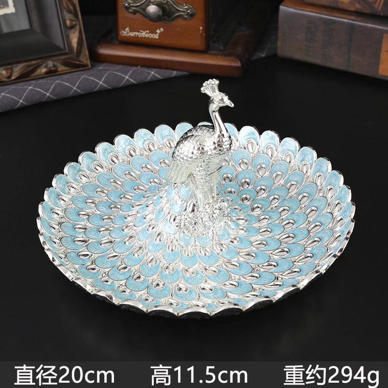 Luxury European Peacock Embossed Metal Fruit Plate Enamel Dried Fruit Snack Dish Decorative Candy Tray Home Table Decor Gift