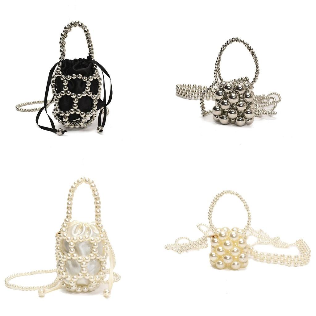 Chain Body Pearl Single Shoulder Bucket Bag With Light Load Feature Purse School