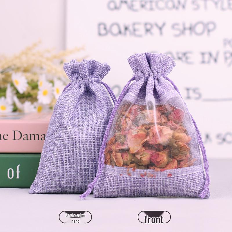 Super Source Hemp Drawstring Patchwork Mesh Bag for Cosmetics Organization