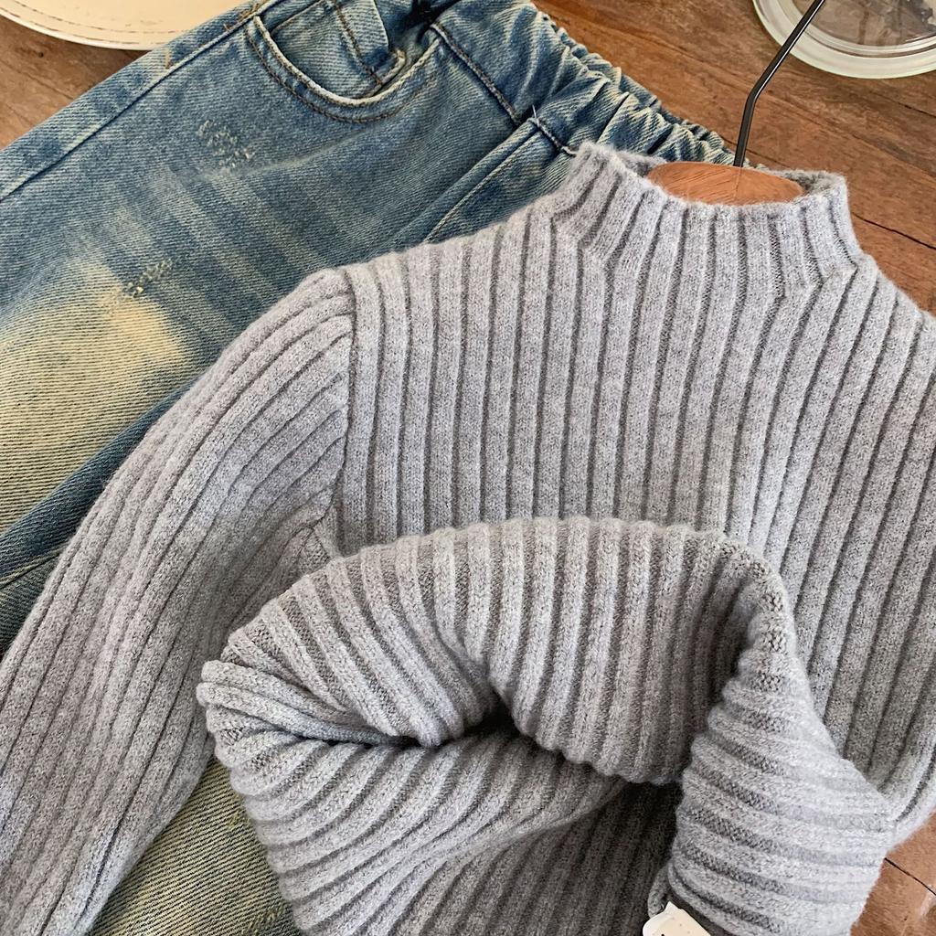 Children's Sweater Autumn/Winter New Collection Solid Color Versatile Knitted Shirt Boys' Stand Up Collar Bottom Shirt