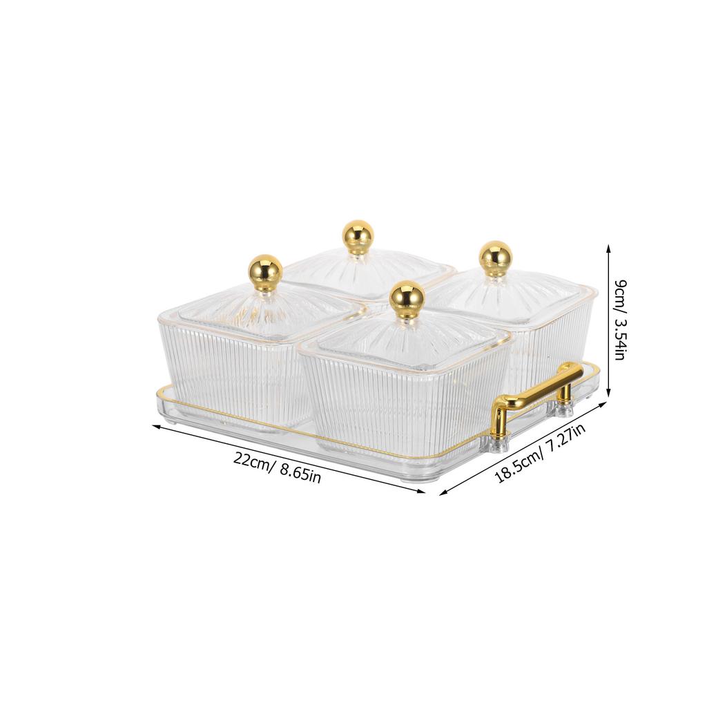 Four Compartments Snack Serving Tray Clear Lid Divided Serving Dishes Snack Platter for Home Bar Ktv Nuts Candy Dried Fruits
