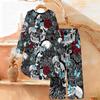 Halloween Print Two Piece Outfit Women Long Sleeve Irregular Hem Tunic Top Wide Leg Pants Casual Matching Set