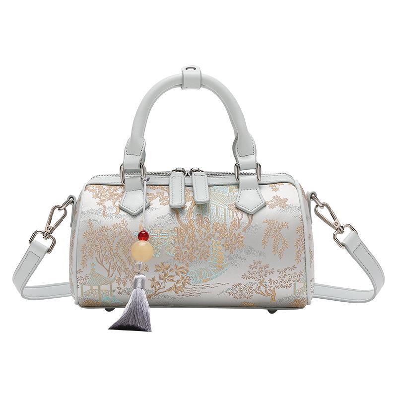 New Chinese-style Embroidered National-style Bag 2024 New Model, High-end Boston Crossbody Bag, Fashionable Hand-held Pillow Bag