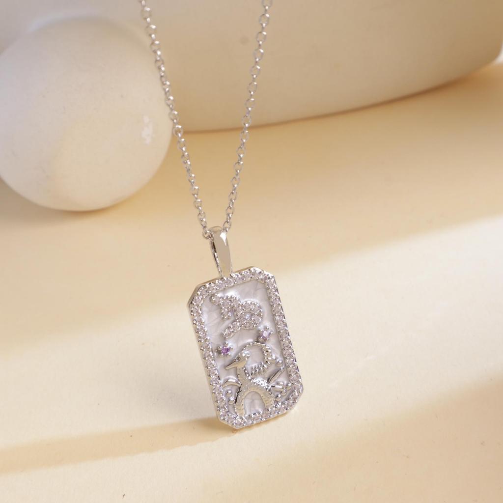 Colored Zircon Horoscope Necklace - European & American Style, Women's Light Luxury Accessory for Autumn/Winter