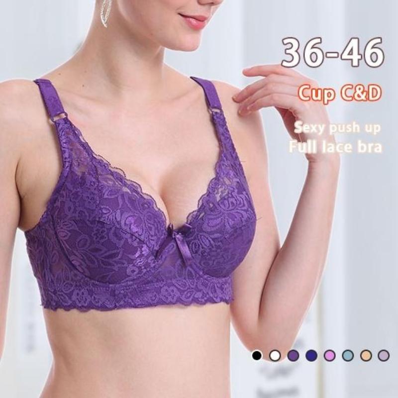 Sexy Lace Hollow Out Breathable Bras for Women Ultra-Thin Solid Color Bra Underwire Push-Up Bras