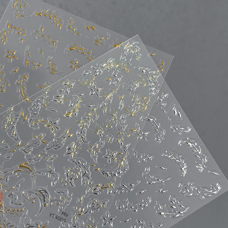 Chinese Style Wicker Leaves Design Embossed Reliefs Self Adhesive Nail Art Decorations Stickers Cute Manicure Decals Diy Salon