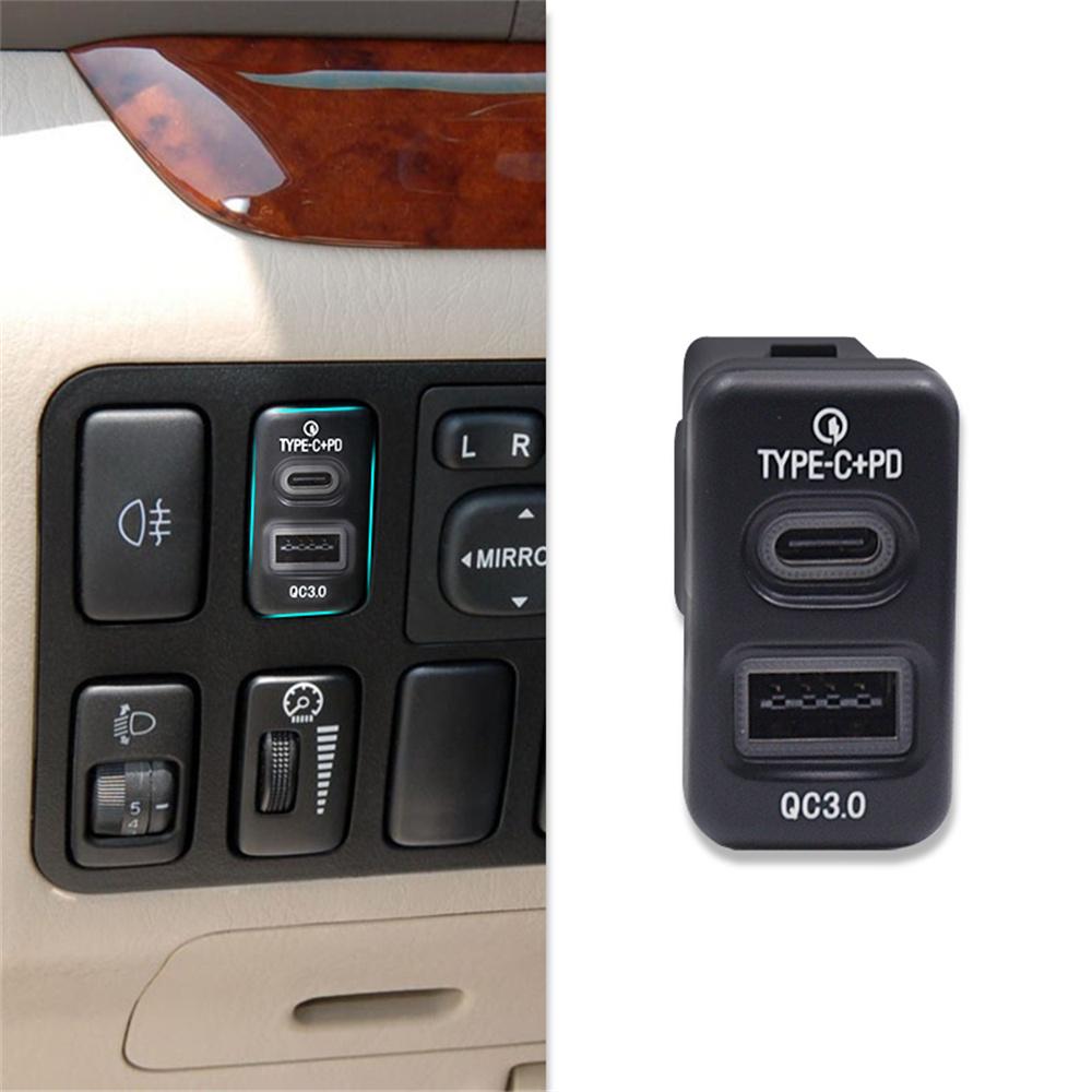 18W Car Charger Type-C+QC3.0 Fast Charging For Toyota Tacoma FJ Cruiser HILUX