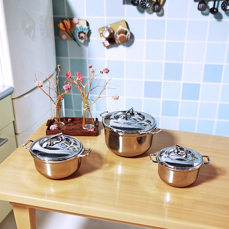 1/12 Dollhouse Miniature Imitated Stainless Steel Casserole Kitchen Cookware