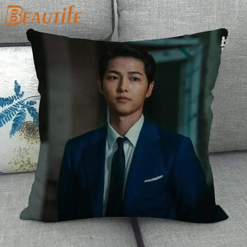 45X45cm Vincenzo Song Joong Ki KPOP Pillow Cover Square Zipper Cotton Linen Fabric Pillow Cases Bedroom Home Decorative Gift
