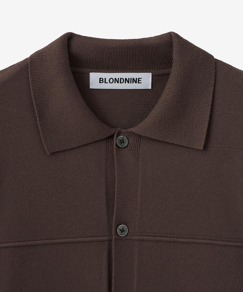 BLOND9 Soft Pointed Tuck Collar Knit Shirt_Brown