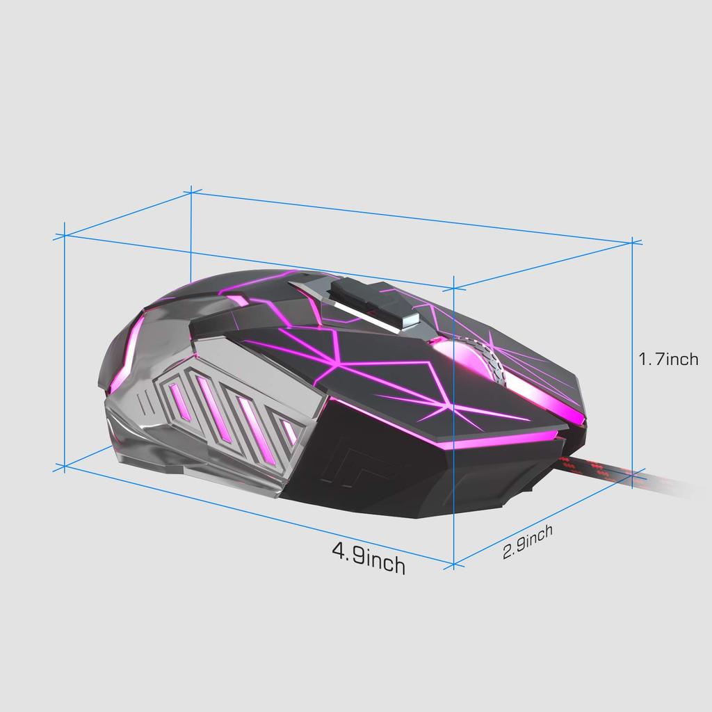 MageGee G10 Wired Gaming Breathing LED Adjustable Ergonomic Optical Computer Mouse with 7 Buttons for Windows PC Black Mouse, 7-Color Backlit, 6-Speed
