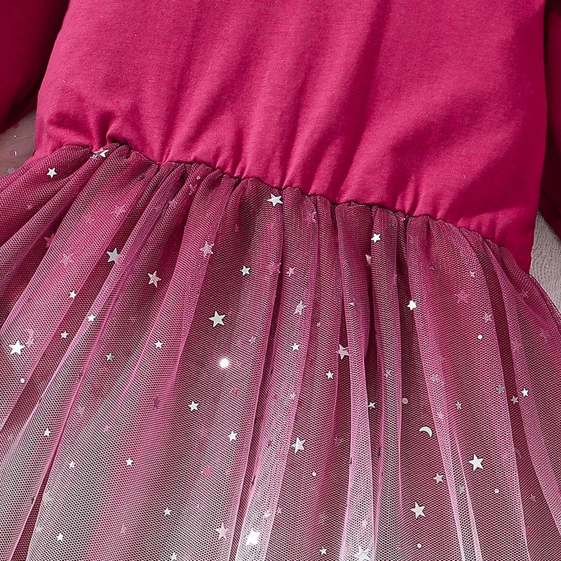 Girls' Dress Fall Fashion Star Net Gauze Shaggy Dress Sweet Children's Princess Dress