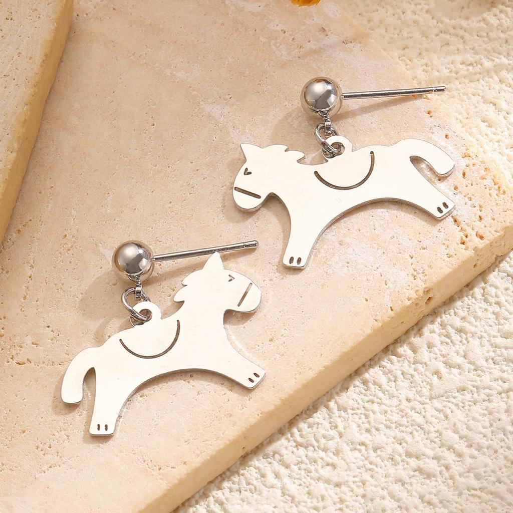 Playful Metal Animal Dangle Earrings Women Cute Pony Drop Earrings Minimalist Stylish Elegant Banquet Party Jewelry Accessories