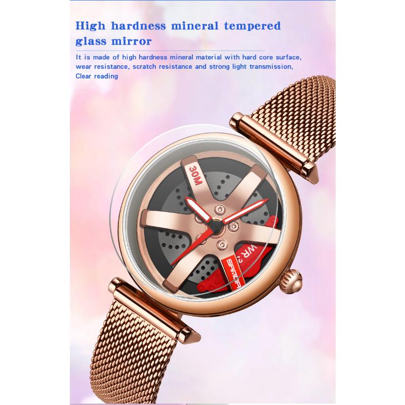 SANDA Neue frauen Uhr Auto Drehen Rotierenden Zifferblatt Weibliche Quarzuhr Casual Persönlichkeit frauen Gürtel Uhr