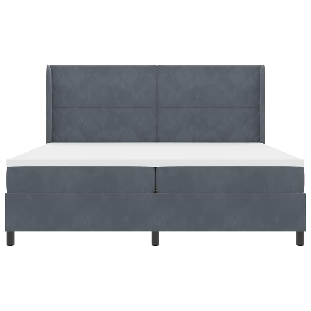 Box Spring Bed with Headboard Dark Grey 200 x 200 cm Velvet