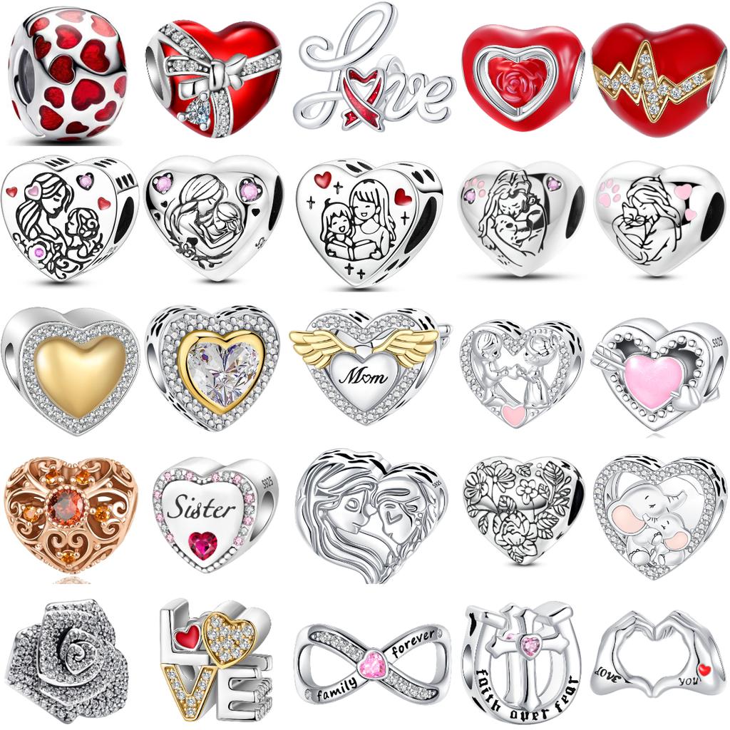 New Heart-Shaped Charms Copper Flower Forever Love Beads Fit Original Bracelets Necklace For Women Diy Jewelry Gift