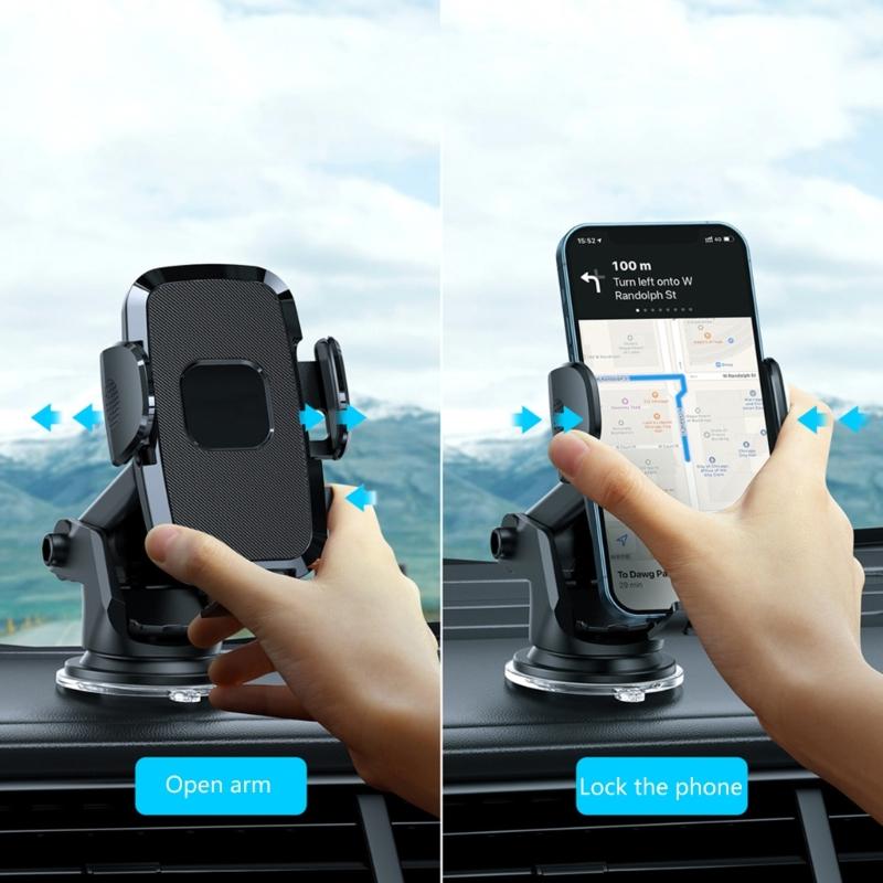 Dashboard & Windshield Universal Car Mount Phone Holder Stand with Suction Cup Base and Adjustable Arm for Mobile Phone