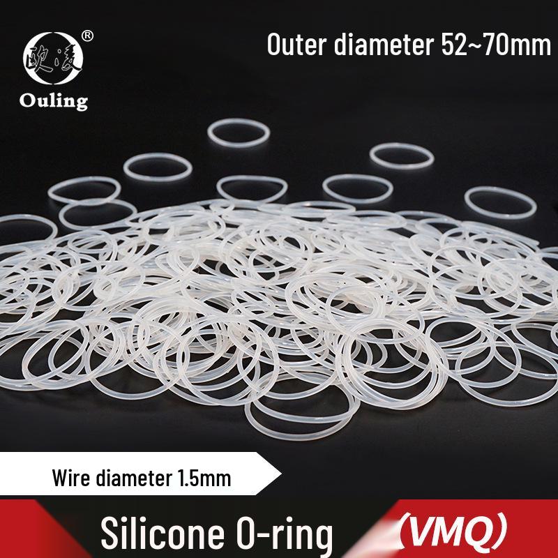 White Silicone O-ring, 52/55/60/65/70mm OD, 1.5mm Thickness, Eco-Friendly, High Elasticity OD 52mm * 1.5mm (1pc) White Silicone O-ring