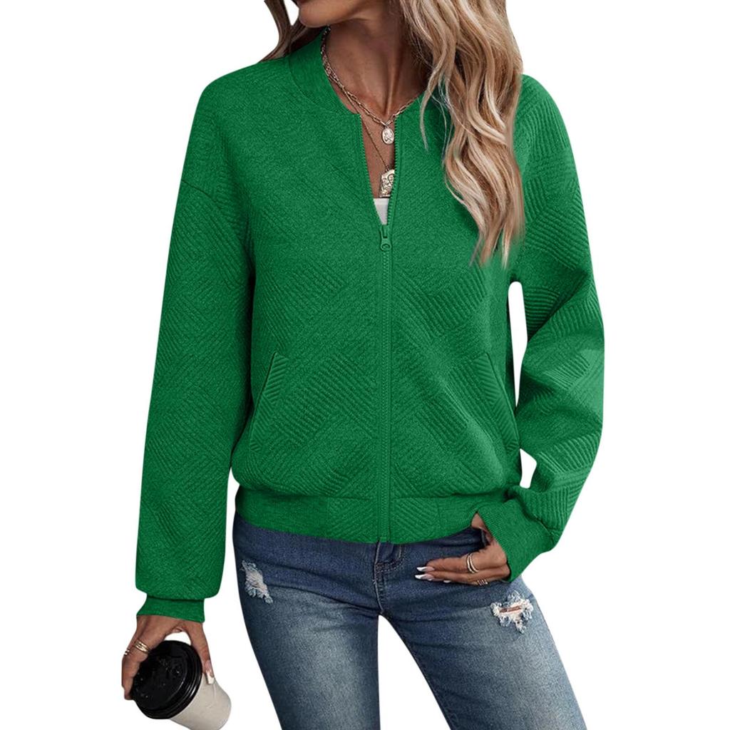 2024 New Autumn Long Sleeve Zipper Cardigan Solid Color Jacket