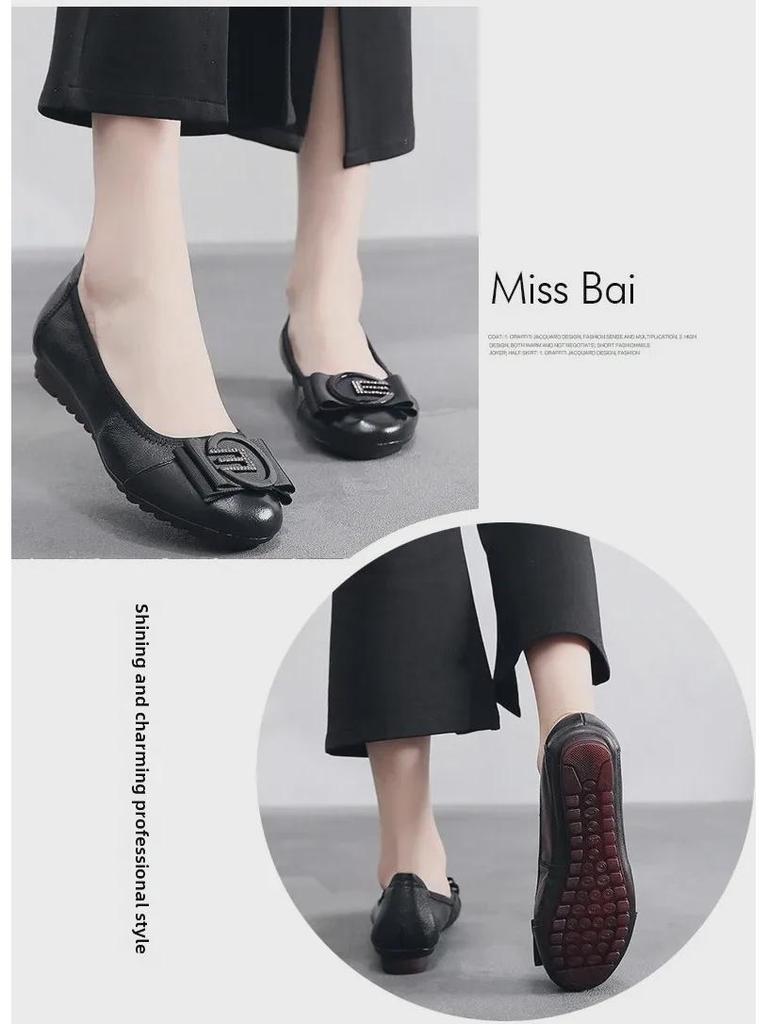 Comfortable Leather Women's Flats: Soft Sole Four Seasons Shoes for Spring & Autumn - Ideal for Middle-Aged & Elderly