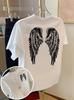 Angel Wings Hot-Pressed Print T-Shirt Front & Back Design Tee Casual Crew Neck Short Sleeve Versatile Summer Daily Top Unisex