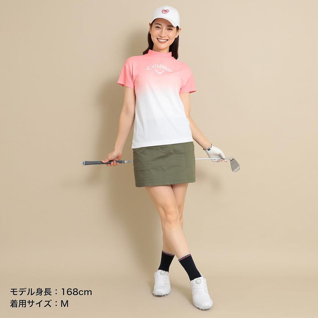 Callaway Short Sleeve Mock Neck Shirt Moisture Quick UV Golf Underwear C24134215 Women's (Gradient Pattern, Wicking, Drying, Protection) / / 1092_Pink