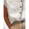 Stand Color Buttons Summer Women Blouse Casual Loose Fashion Shirts Solid Color Office Streetwear Simple Short Sleeve Tops New Sweet Clothing