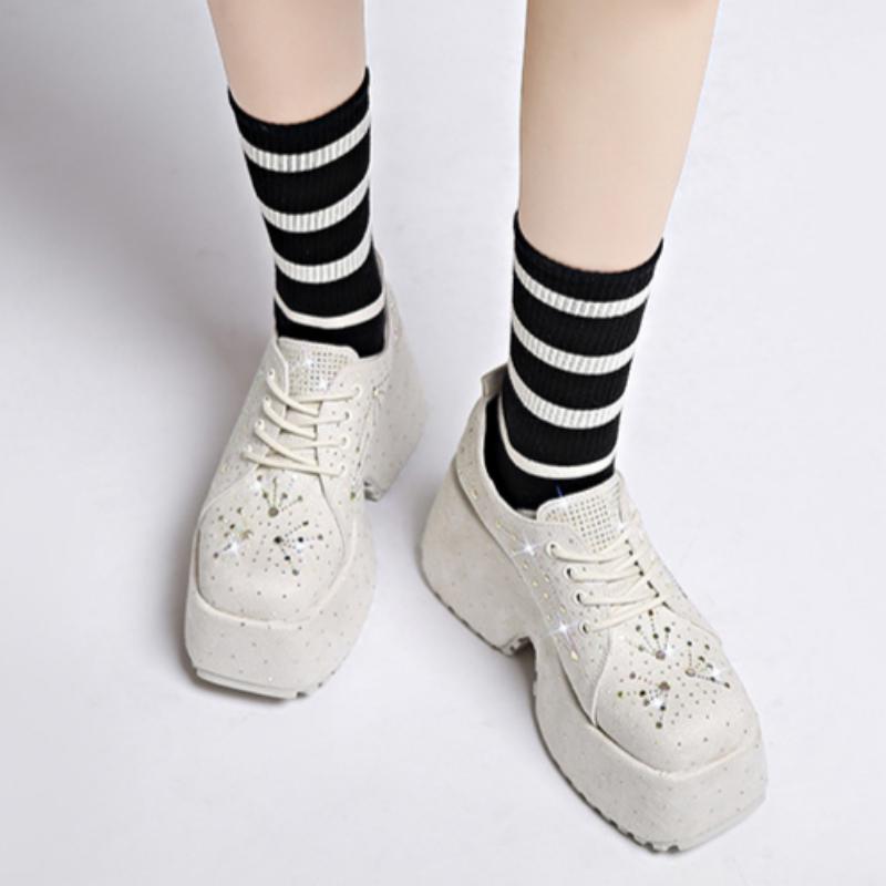 Small Height-enhancing Shoes for Women, Fashionable, Star-studded Rhinestones, Autumn Thick-soled, Light Luxury Low-top Shoes