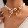 Diamond-set Imitation Pearl Beaded Love Water Drop Fringed Neck Chain Court Style Necklace