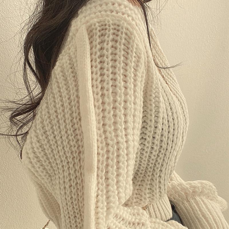 Loose Vintage Harajuku Lantern Long Sleeve Women Sweater Korean Autumn Winter Knitwear Soft Warm Tops Chic Solid Femme Sweater