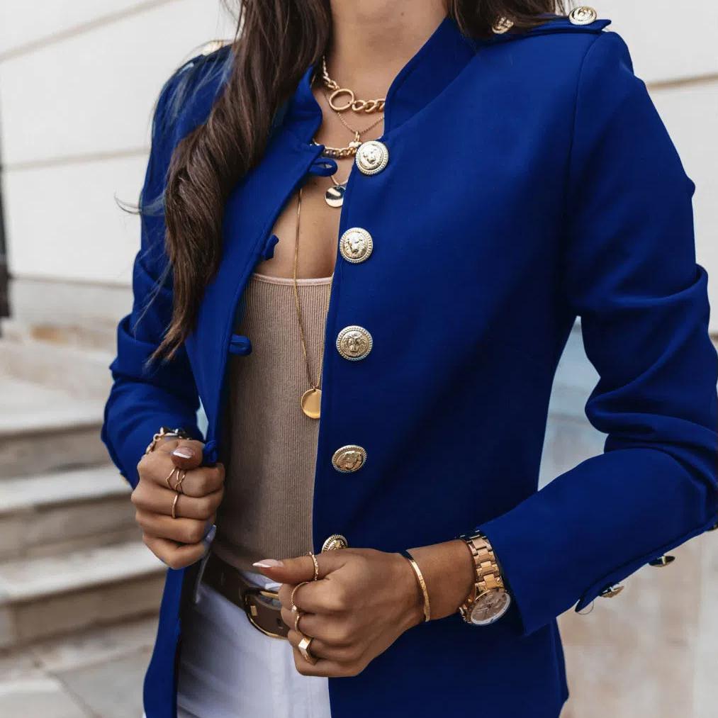 

Women s Long Sleeve Slim Fit Button-Up Blazer Jacket, Stylish Short Coat with Decorative Buttons XXXL королівський синій колір