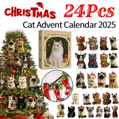 2D Acrylic Cat Countdown Calendar 2025 Christmas Advent Calendar Ornament Cat Figurine Pendant Gift for Christmas Decor Gifts