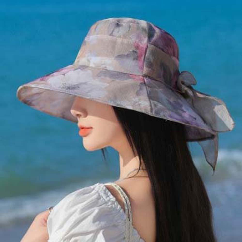 Windproof Rope Thin Bow Sunshade Cap Foldable Summer Basin Cap Sunscreen Basin Hat  Travel