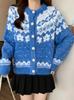 Korean Fair Isle Loose Knit Sweater Cardigan - Autumn/Winter Women's Versatile Round Neck