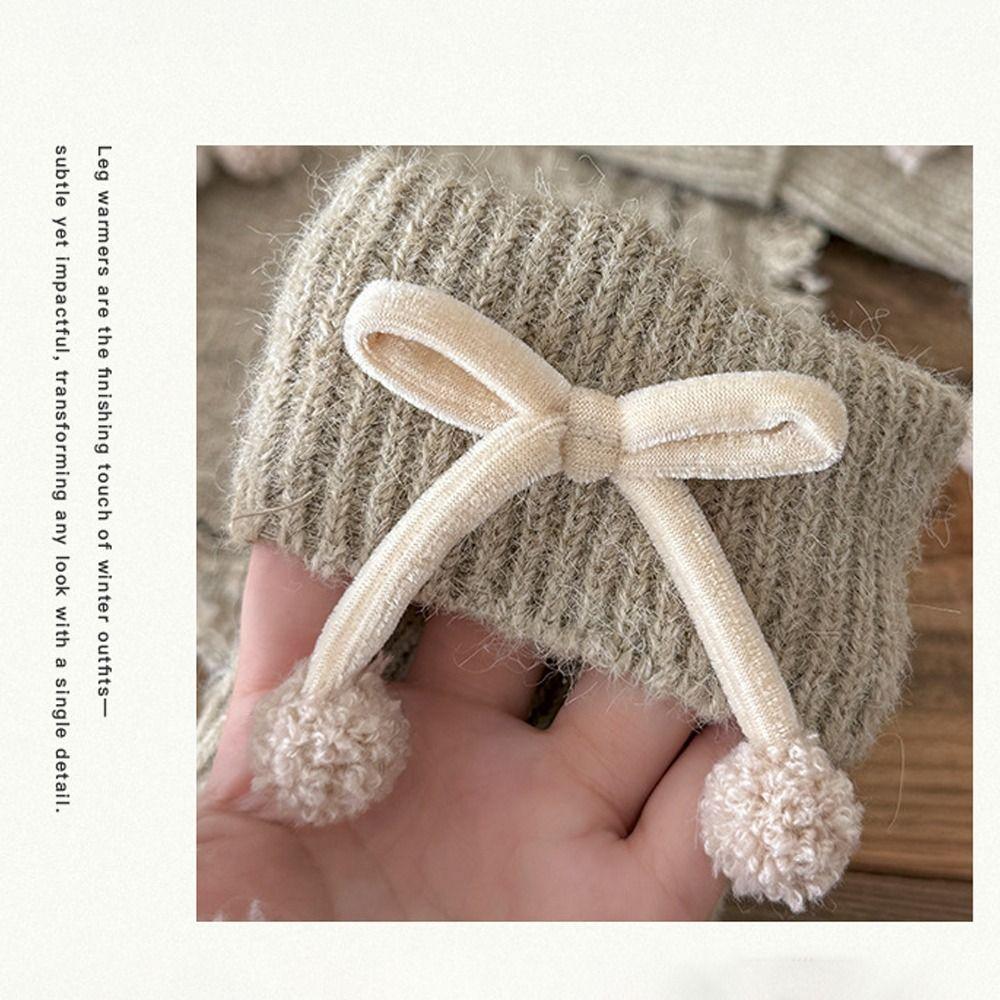 Solid Color Lolita Leg Warmers Thickened Bowknot Decoration Crochet Socks Warm Foot Cover Boot Cuffs Casual Outfit