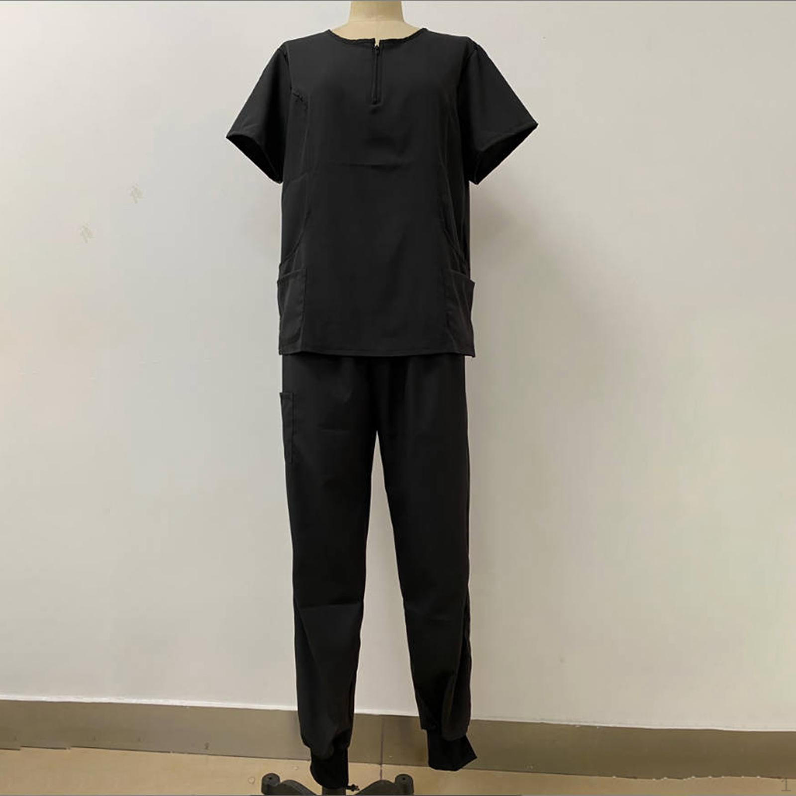 

Женский комплект скраба, рабочая одежда для медсестры, прочная одежда с короткими рукавами и карманами, костюм, топ и чёрный