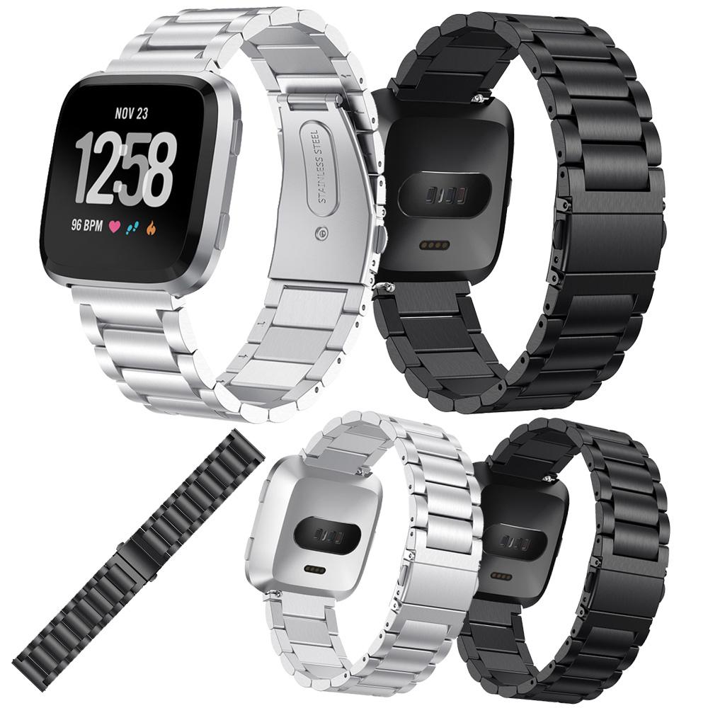 Three Beads Folding Clasp Stainless Steel Watch Band for Fitbit Versa